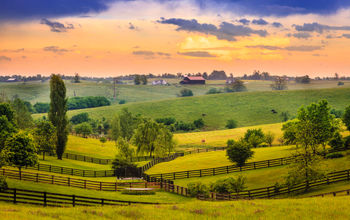 Farmland and pastures in rural Kentucky.