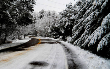 A snow-covered road following a winter storm.