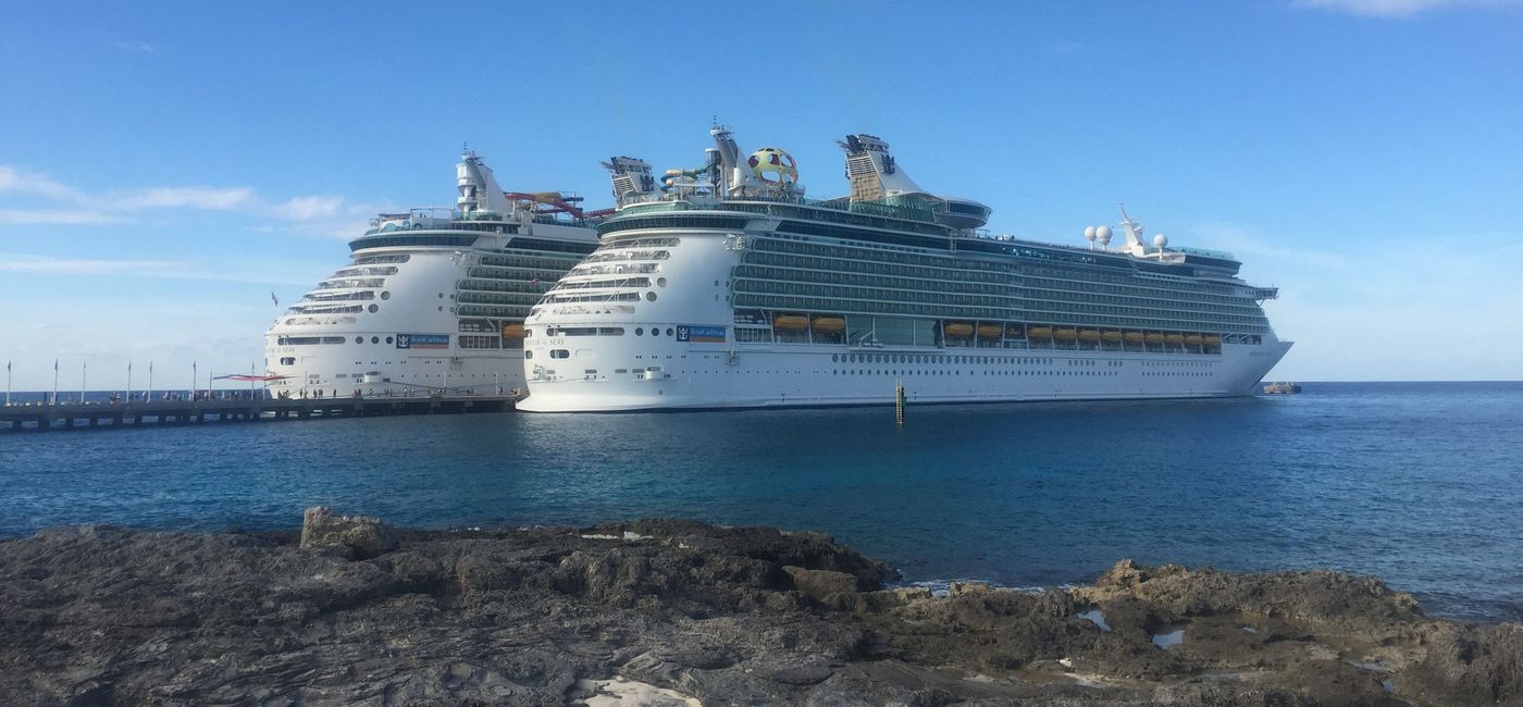Image: PHOTO: Royal Caribbean's Navigator of the Seas (left) and Mariner of the Seas (right) docked at Perfect Day at CocoCay. (photo by Patrick Clarke)