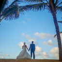 Bride and groom on the beach for a destination wedding. 