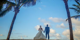 Bride and groom on the beach for a destination wedding. 
