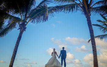 Bride and groom on the beach for a destination wedding. 