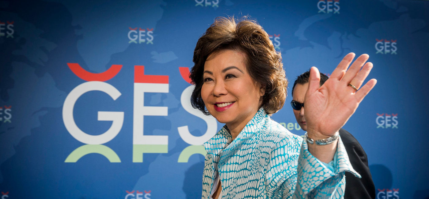Image: PHOTO: US Secretary of Transportation, Elaine L Chao at GES 2019. (photo via Flickr/Global Entrepreneurship Summit)