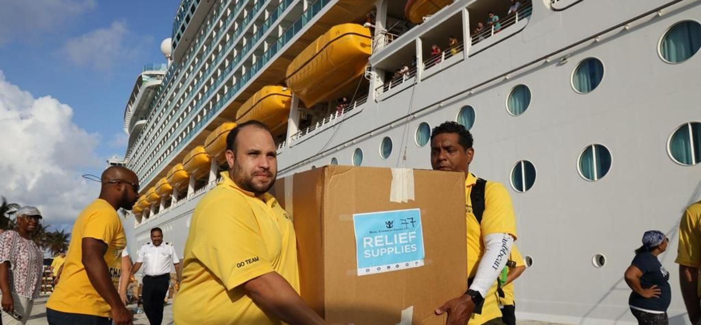 Image: Volunteers from Royal Caribbean’s south Florida offices boarded Navigator of the Seas to assist with Hurricane Dorian relief (photo courtesy Royal Caribbean)