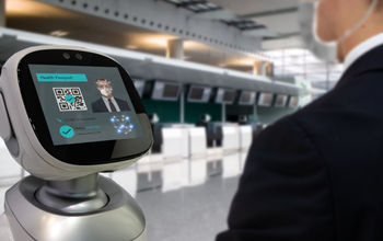 Concept rendering of a facial recognition console check-in at an airport.
