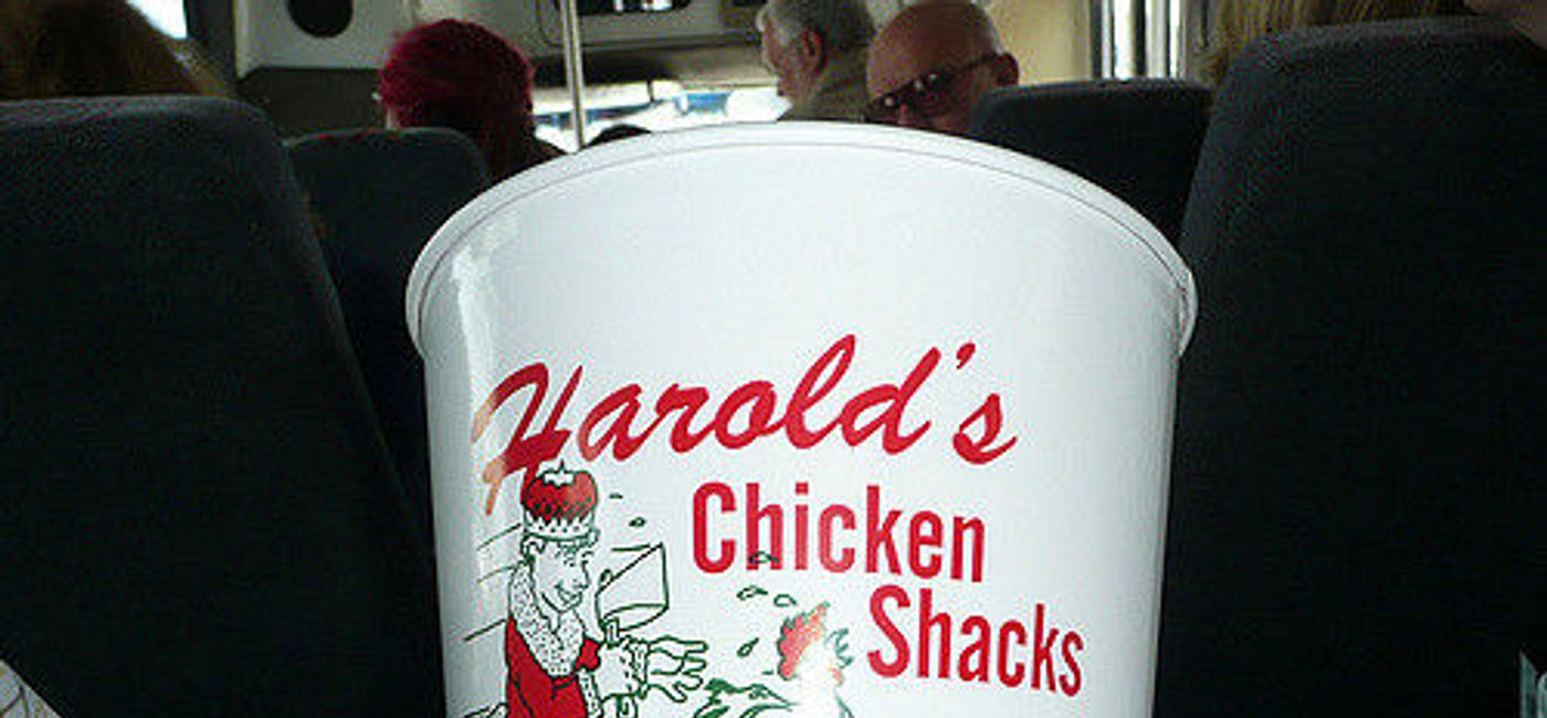 Image: PHOTO: Bucket from the legendary Harold's Chicken Shacks. (photo via Flickr/Southern Foodways Alliance)