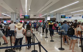 Security line at Cancun Airport