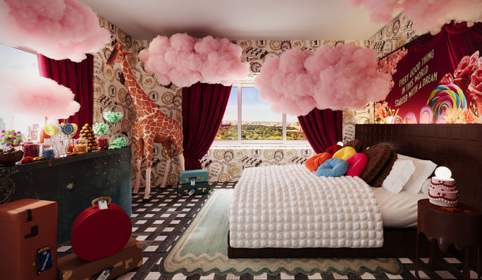 Booking.com, Willy Wonka, sweet, suites, candy, chocolate, themed, Park Lane New York, Viceroy Santa Monica, Conservatory Suite, Palmetto King Suite, bedroom