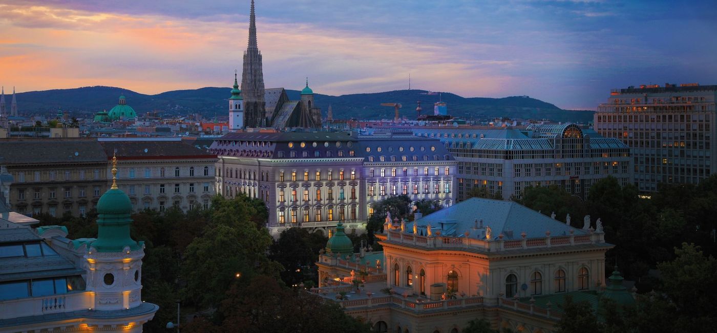 Image: Almanac Palais Vienna exterior at dusk. (photo via Almanac Hotels) ((photo via Almanac Hotels))