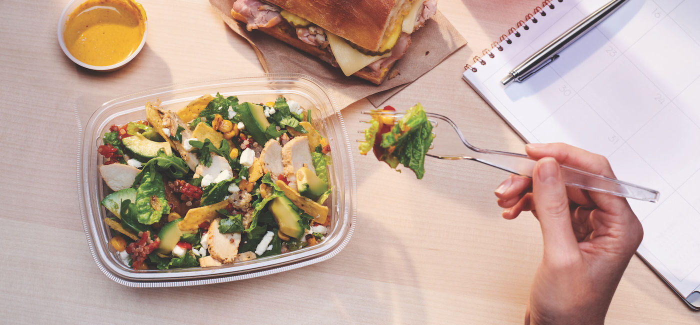 Image: PHOTO: Panera's To-Go Cuban Sandwich and Southwest Lime Chile Salad. (Photo courtesy of Panera Bread) (Panera Bread / HMSHost)