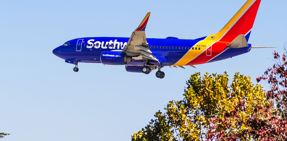 Southwest Airlines aircraft approaching San Jose International Airport