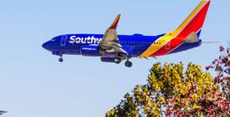 Southwest Airlines aircraft approaching San Jose International Airport