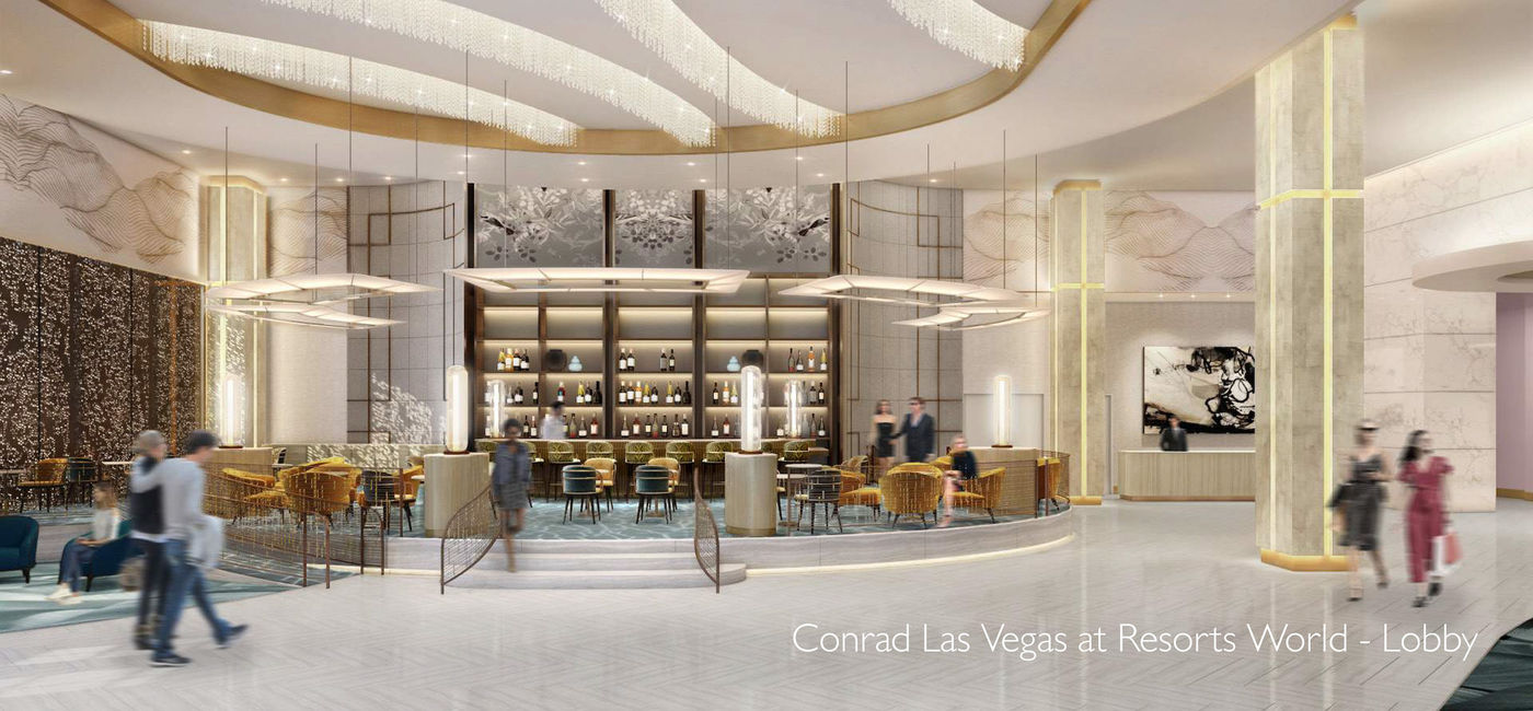 Image: PHOTO: Rendering of the Conrad Las Vegas lobby, part of an upcoming Resorts World complex. (Photo courtesy of Hilton)