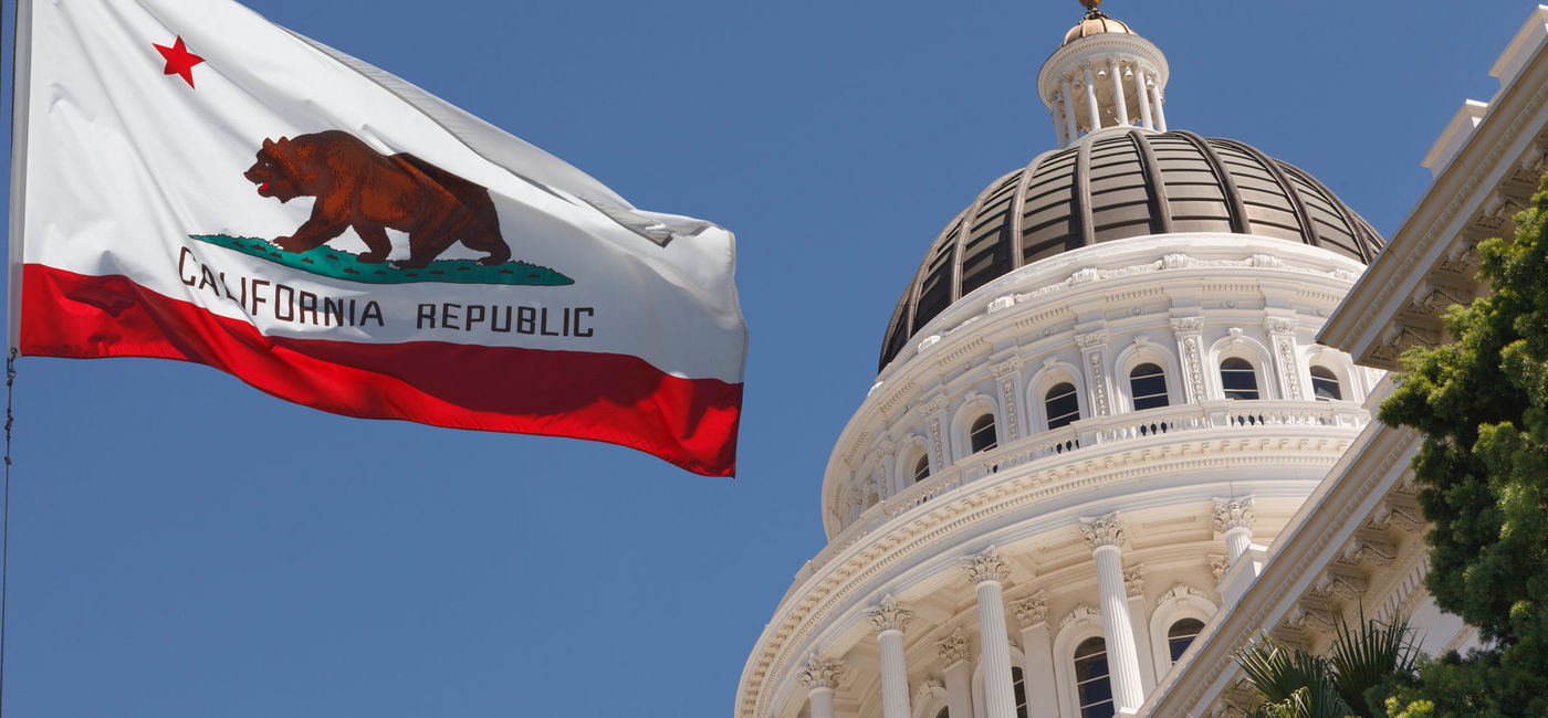 Image: PHOTO: California's state flag waving outside the Capitol Building in Sacramento. (Photo via iStock/Getty Images Plus/DustyPixel)