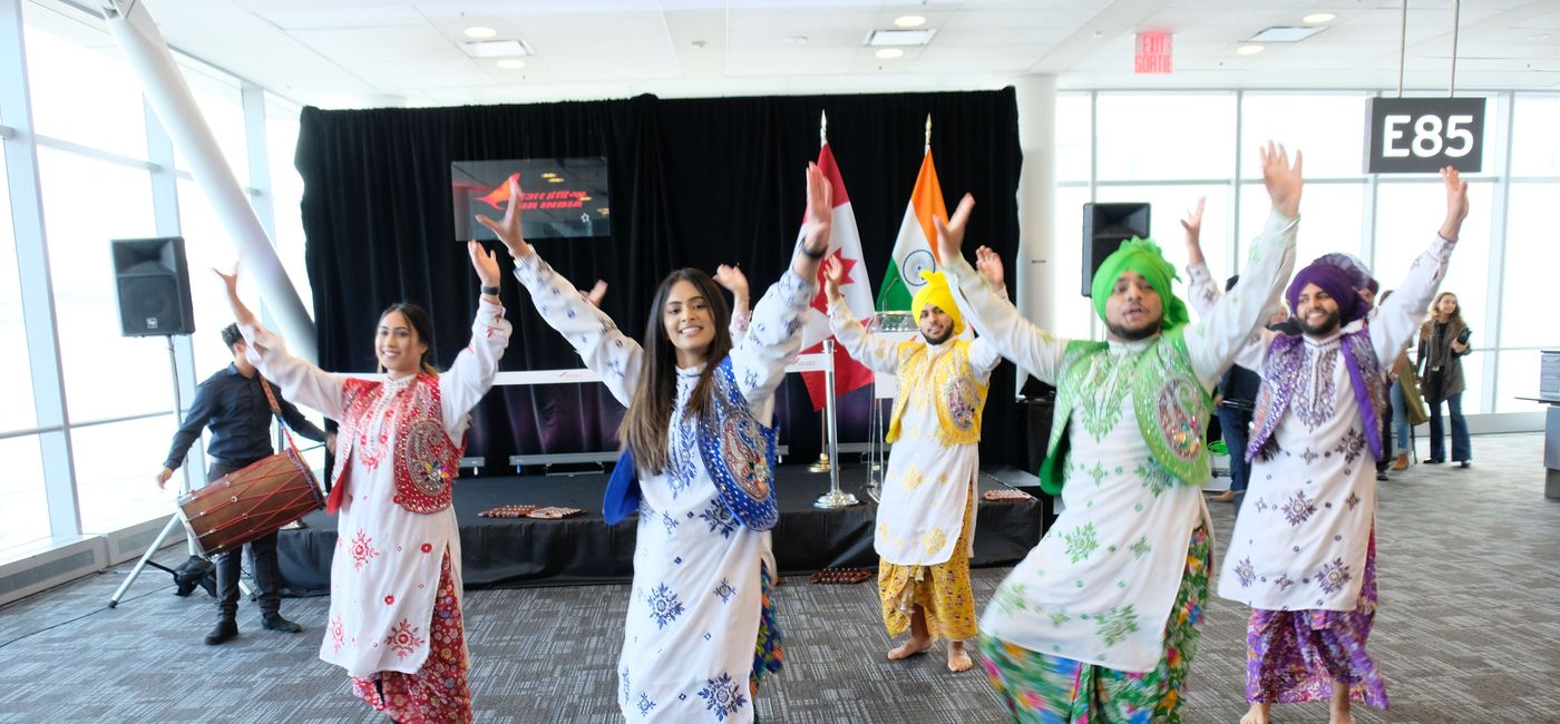 Image: Air India's return to Toronto Pearson was celebrated with a colourful performance by Indian dancers. (Jim Byers/TravelPulse Canada)
