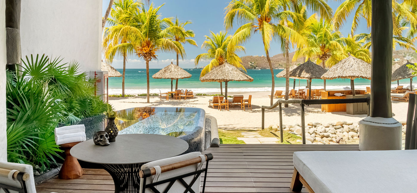 Photo: View of the beach from a suite at the Thompson Zihuatanejo Resort. (photo via Thompson Hotels & Resorts) ((photo via Thompson Hotels & Resorts))