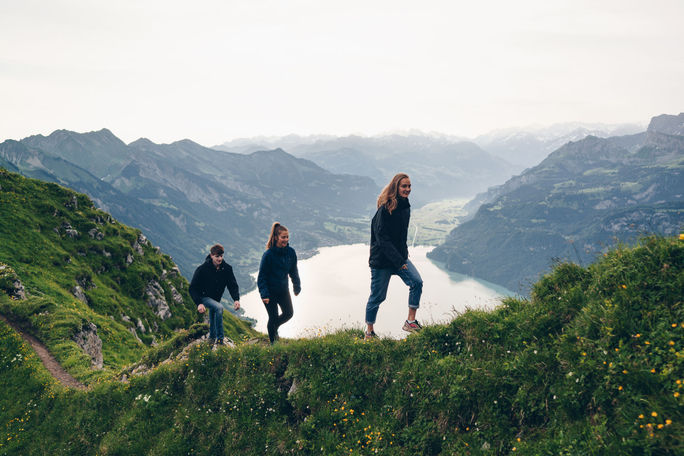 Travelers hiking above Lake Lugano in the Alps Travelers hiking above Lake Lugano in the Alps, alps, europe, lake lugano, hiking, traveler, travelers