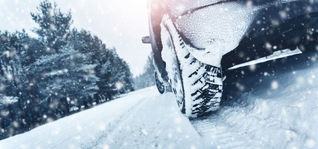 tires, car, snow, snowfall, snowstorm, trees, mountains road