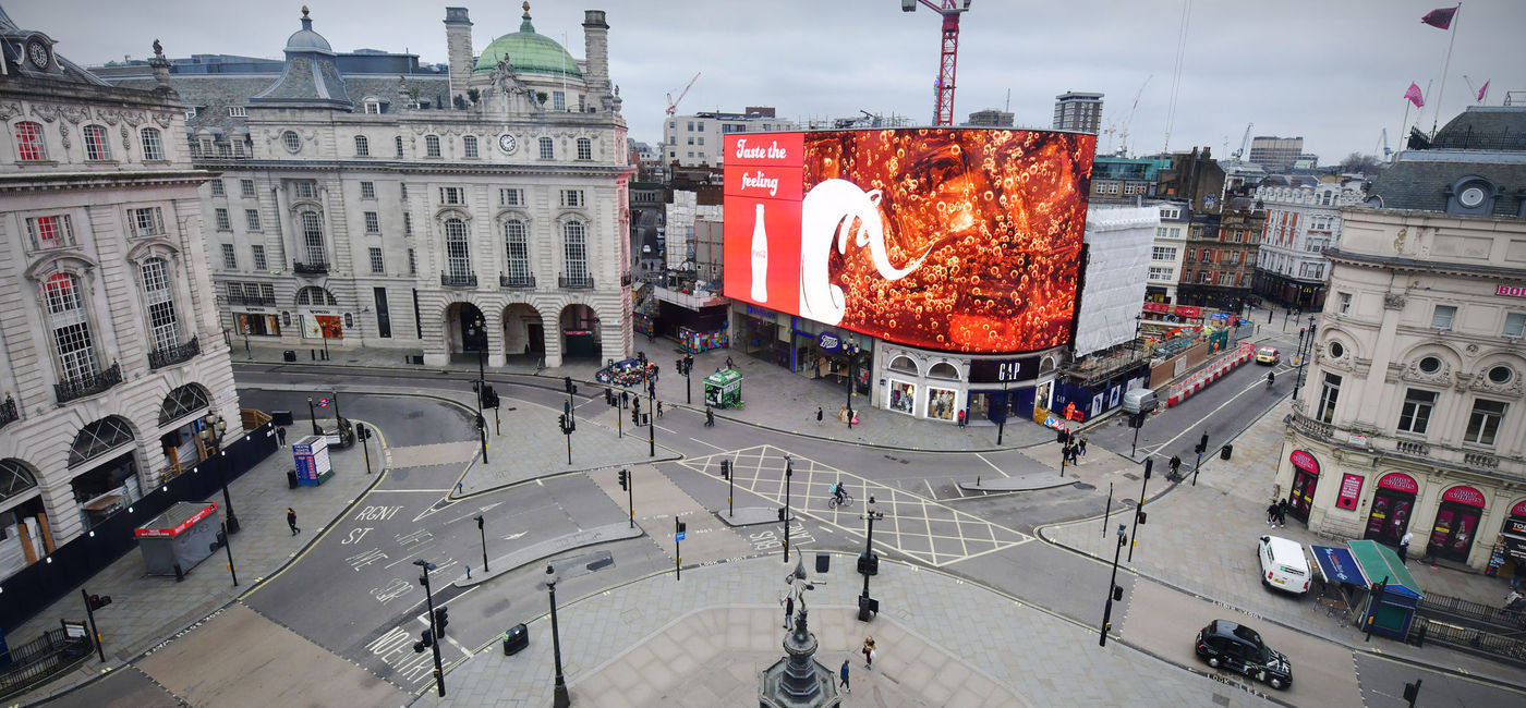 Image: Empty Piccadilly Circus in London during the COVID-19 pandemic. (photo via oversnap/iStock Unreleased)