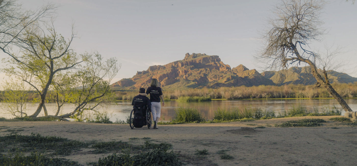 Image: A couple visiting Mesa, Arizona, the first-ever destination to receive Wheel the World's Destination Verified seal of accessibility. (Photo Credit: Wheel the World)