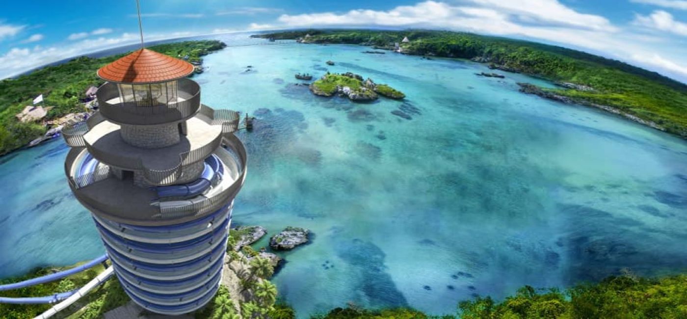 Image: PHOTO: The Xel-ha water park from atop the 131 foot-tall lighthouse. (photo via Grupo Xcaret)