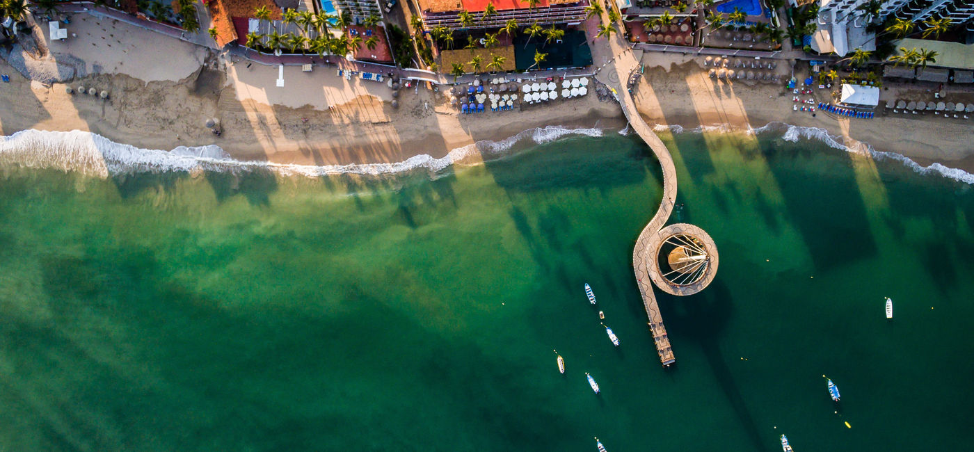 Image: Aerial of Los Muertos beach. (photo via Puerto Vallarta Tourism Board) (Puerto Vallarta)