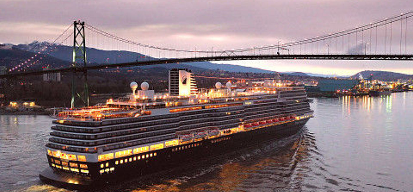 Image: Koningsdam passes under the Lion's Gate Bridge as it enters Vancouver. (Holland America Line)