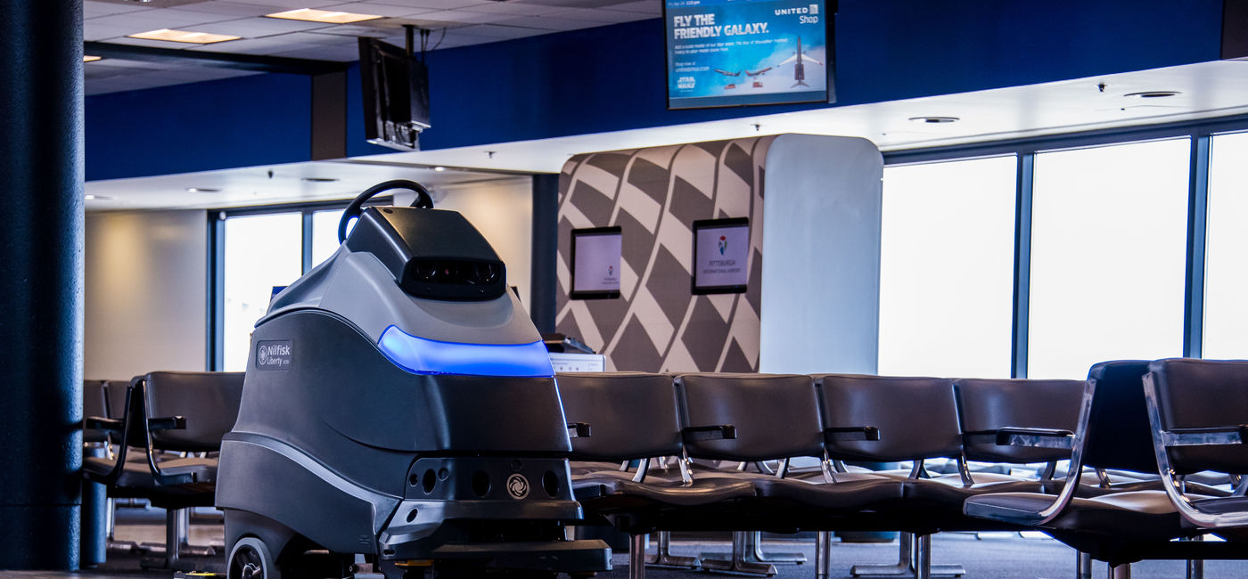 Image: PHOTO: Self-driving floor scrubbers at Pittsburgh International Airport. (photo courtesy of Pittsburgh International Airport - Beth Hollerich)