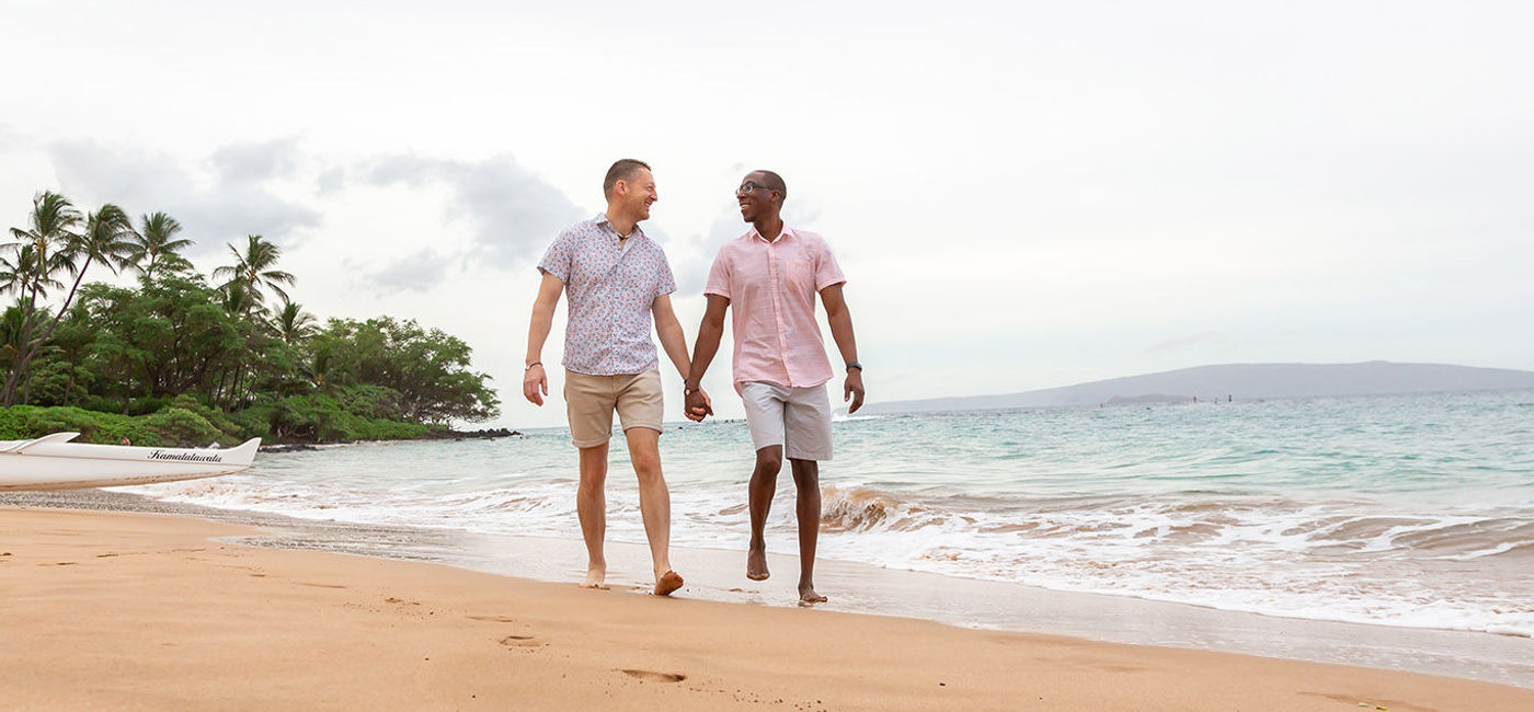Image: LGBTQ couple walks on the beach at the Andaz Maui Resort. (Photo by Pacific Dream Photography; courtesy of Paul Heney) (Photo by Pacific Dream Photography.)