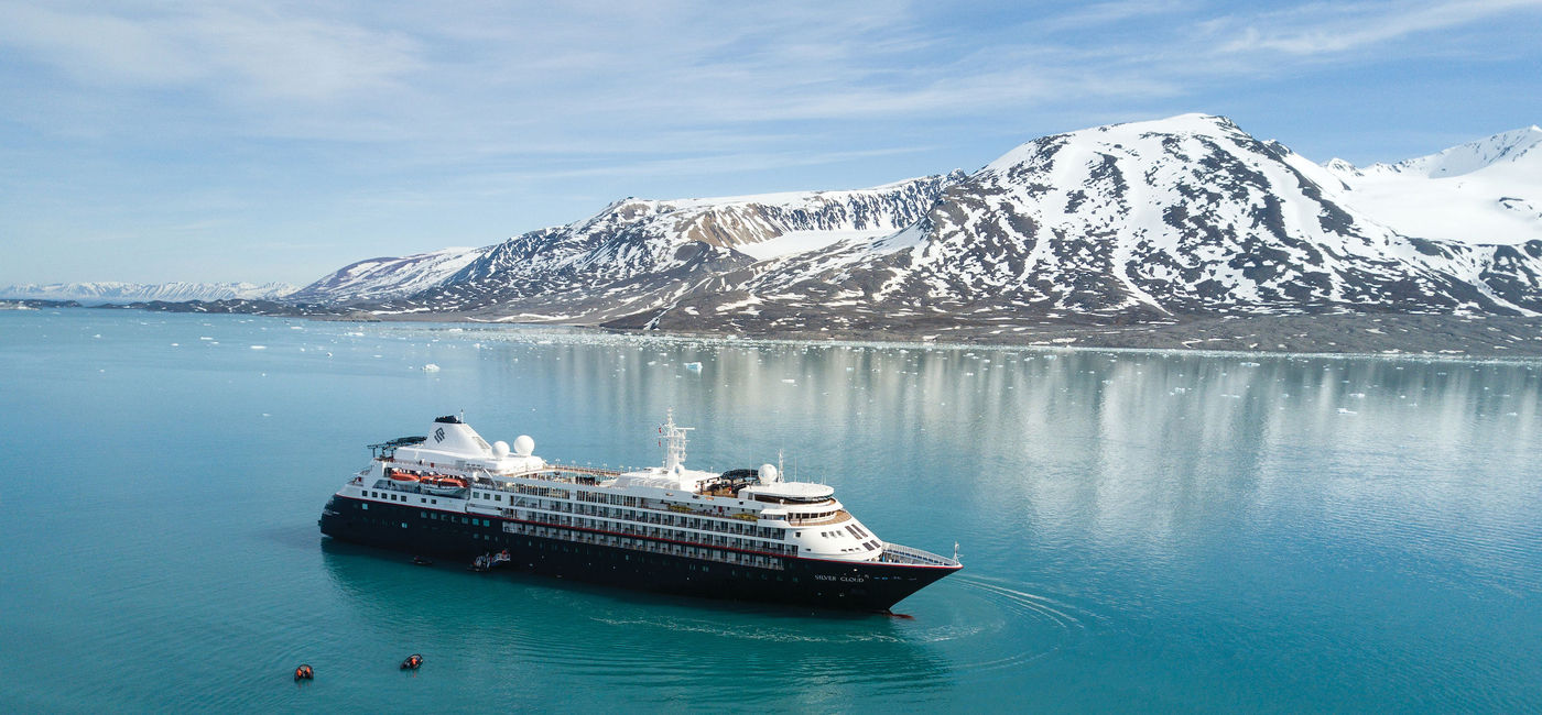 Image: Silver Cloud in Monacobreen Arctic, Svalbard, Norway (photo via Silversea Creative Assets) (Silversea)