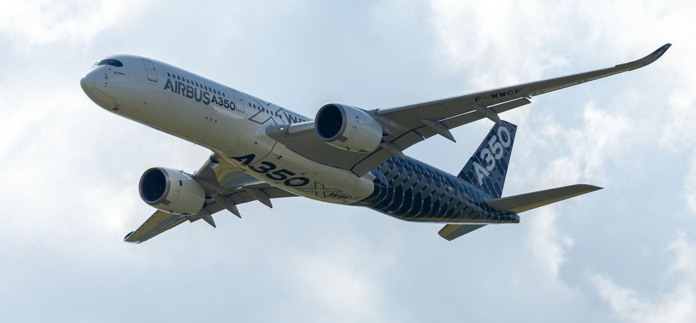 Image: Airbus A350. (Photo Credit: huettenhoelscher/iStock Editorial/Getty Images Plus)