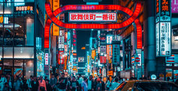 Kabukicho, Shinjuku, Japan, at night.