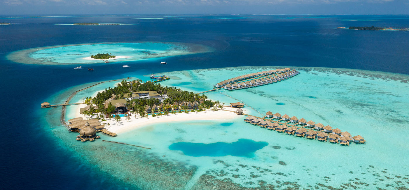 Image: Aerial view of the new Outrigger Maldives Maafushivaru Resort. (photo via Outrigger Hotels & Resorts) ((photo via Outrigger Hotels & Resorts))