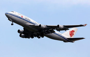 An Air China Boeing 747-4J6 landing at Beijing Capital International Airport
