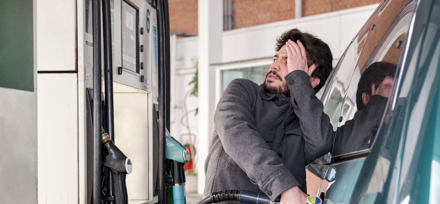 Image: Man frustrated by the high gas prices. (photo via Ladanifer / iStock / Getty Images Plus)