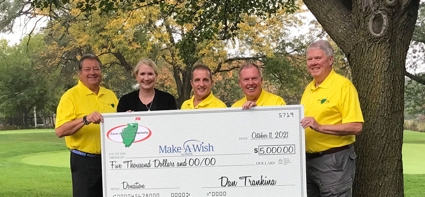 Image: Chicagoland Travel Industry & Hospitality golf outing in 2021 donated $5,000 to Make-A-Wish. (Photo courtesy of Dan Trankina)
