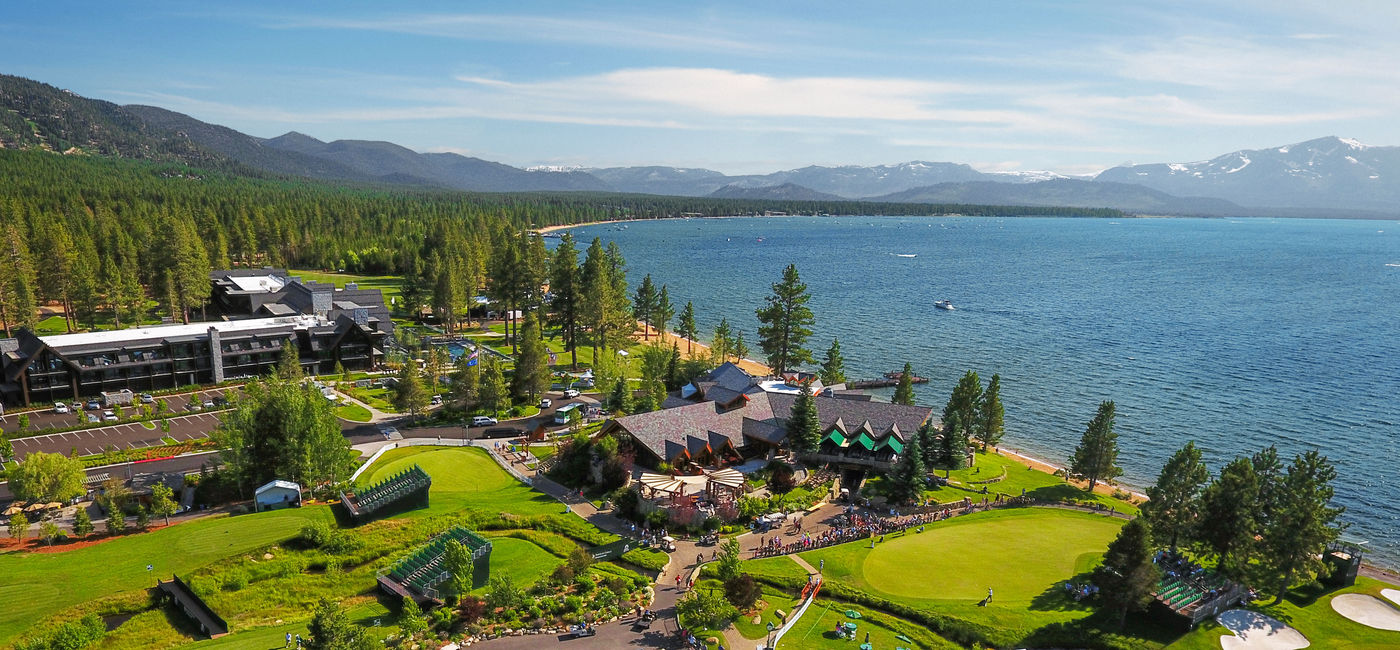 Image: Areial view of the Edgewood Tahoe Resort, part of Beyond Green. (photo via Beyond Green) ((photo via Beyond Green))