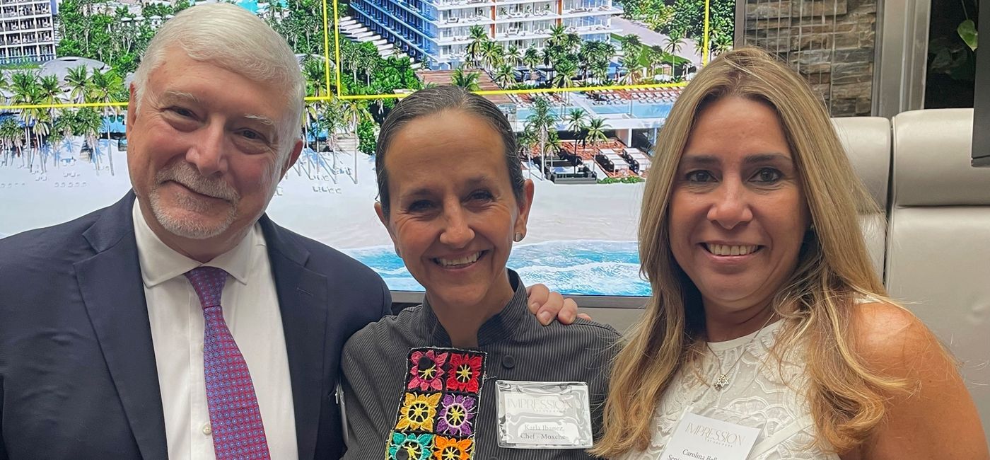 Image: Claudio Zboznovits, VP International Business Development, Impression Moxché by Secrets' Master Chef Karla Encino and Carolina Bellina, Senior Director of Canadian Sales, Inclusive Collection, World of Hyatt. (Photo Credit: Bruce Parkinson)