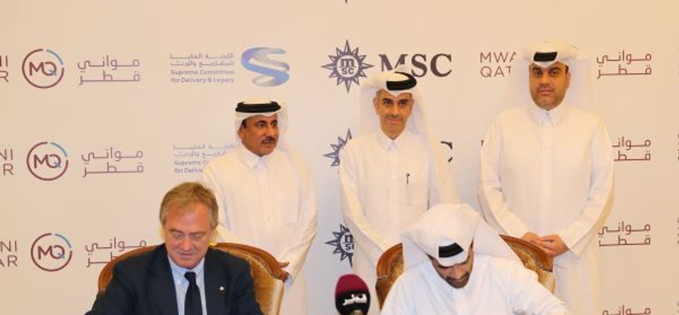 Image: PHOTO: MSC Cruises Executive Chairman Pierfrancesco Vago (left) signs an agreement with Qatar’s Supreme Committee for Delivery & Legacy. (photo courtesy of MSC Cruises)