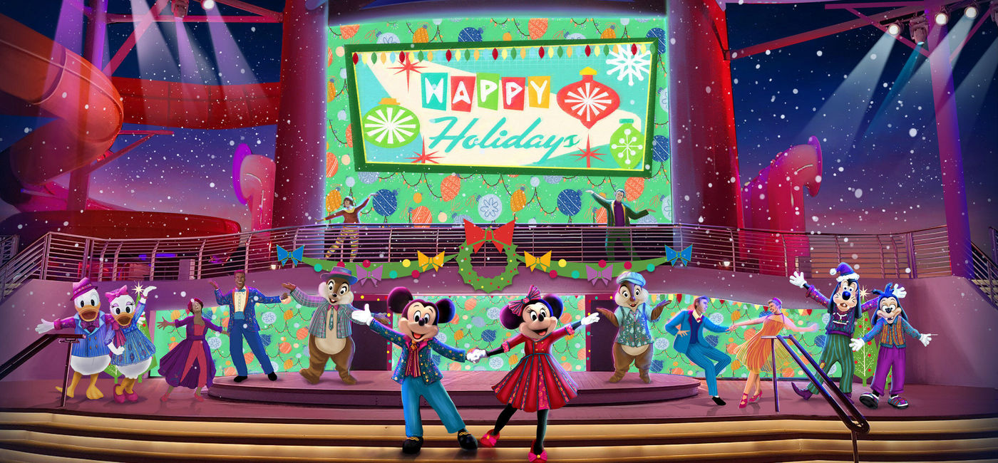 Image: Mickey and Minnie's Holiday Party aboard Disney Cruise Line. (Source: Disney Cruise Line)