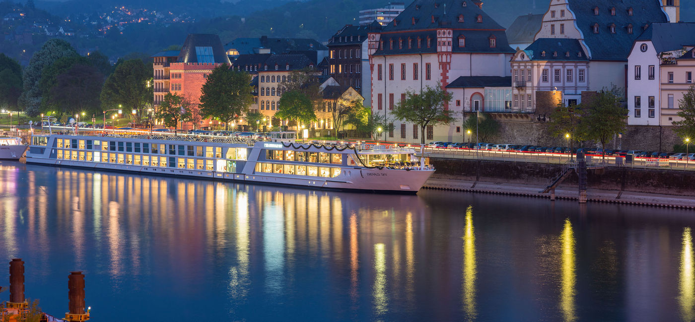 Image: The Emerald Sky river cruise ship in Koblenz, Germany. (photo via Emerald Cruises) ((photo via Emerald Cruises))