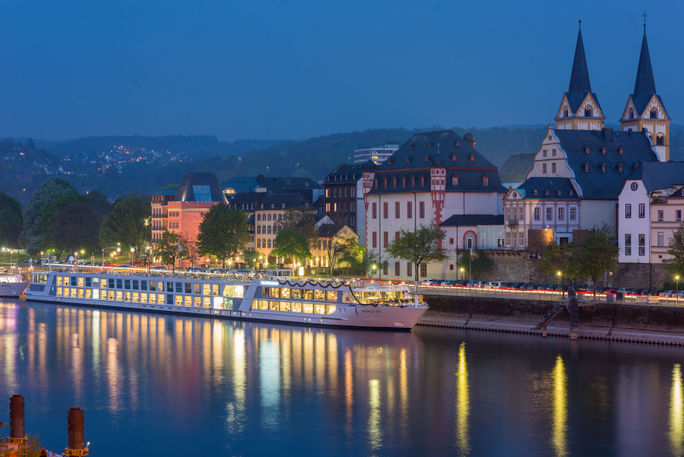 The Emerald Sky river cruise ship in Koblenz, Germany. Koblenz, Germany, Emerald Sky, river cruise ships in Europe, river cruise ships in Germany, Emerald Cruises