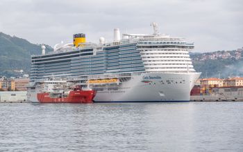 Costa Smeralda undergoes LNG bunkering operation in Italy.
