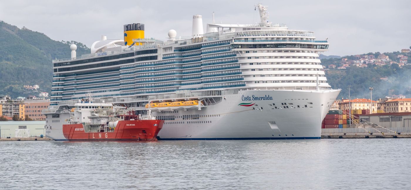 Image: Costa Smeralda undergoes LNG bunkering operation in Italy. (Photo courtesy of Costa Cruises)