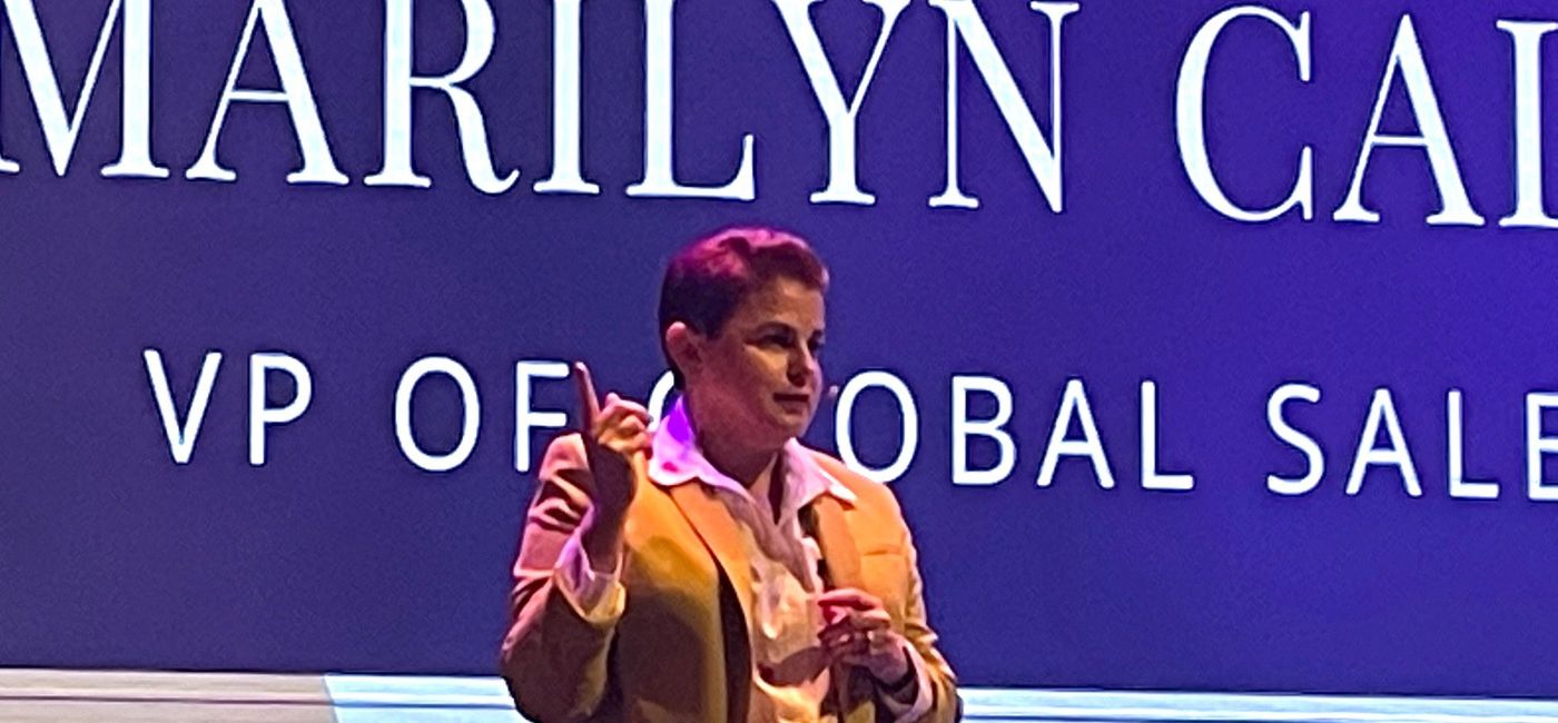 Image: Karisma Hotels & Resorts VP Global Sales Marilyn Cairo speaking to advisors at the 15th-annual Gourmet Inclusive Vacation Consultant gathering. (Bruce Parkinson)