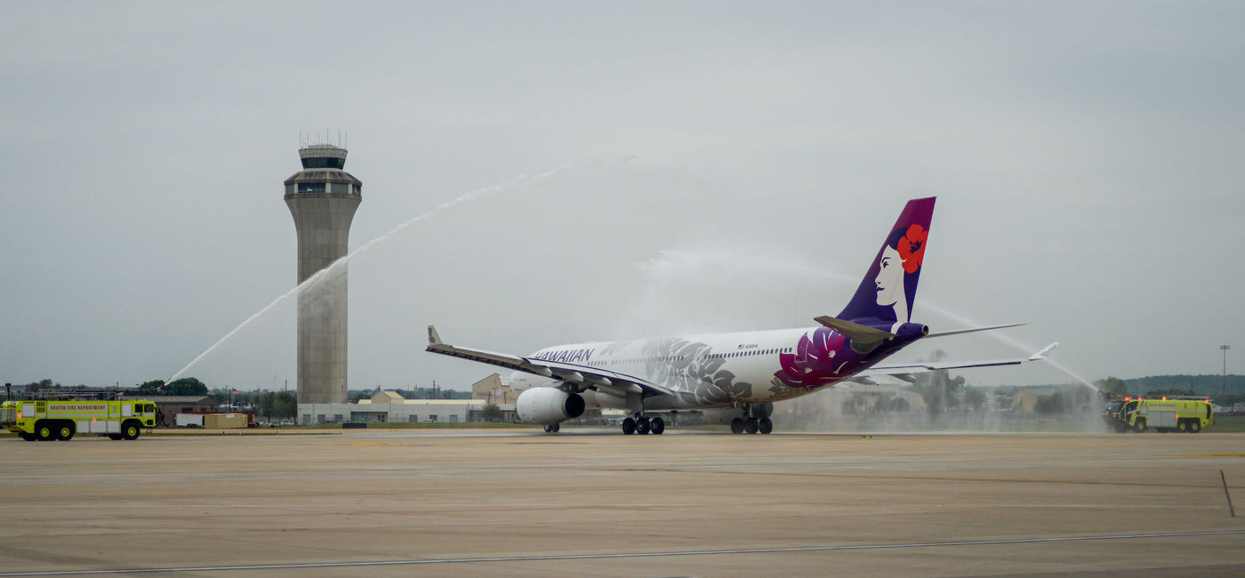 Image: Hawaiian Airlines Airbus A330 aircraft on its inaugural takeoff from Texas' Austin-Bergstrom International Airport (AUS). (photo courtesy of Hawaiian Airlines)