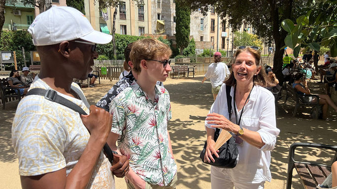 Guide Joana Wilhelm explains the history of the Sagrada Familia.