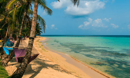 tropical beach with hammock on palm, relax concept from Nicaragua (Photo via riderfoot / iStock / Getty Images Plus)