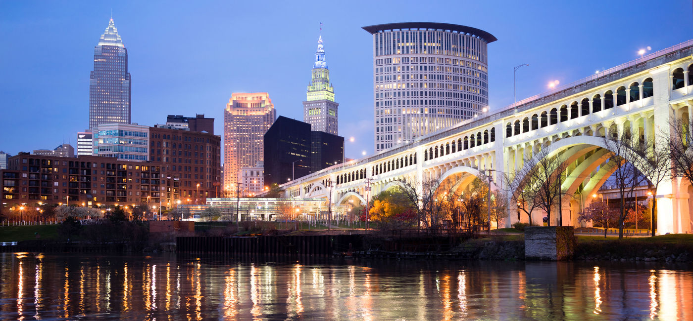 Image: Downtown Cleveland skyline over the Cuyahoga River, Ohio. (Photo via ChrisBoswell / iStock / Getty Images Plus)