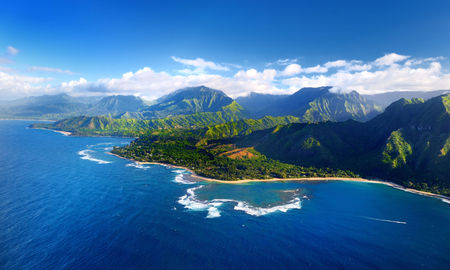 Beautiful aerial view of spectacular Na Pali coast, Kauai, Hawaii (maximkabb / iStock / Getty Images Plus)